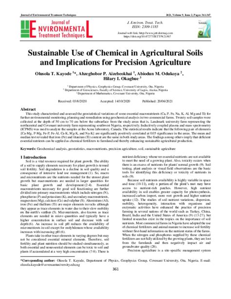 Sustainable Use of Chemicals and Materials in Agriculture .